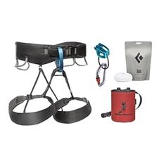 the black diamond ultralight harness is shown with its accessories