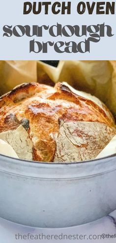 a loaf of sourdough in a metal pan with the title soft & fluffy sourdough