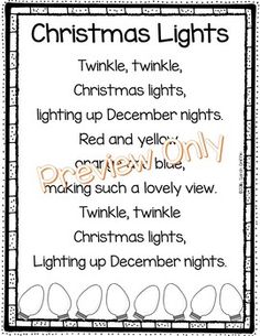 a christmas light poem is shown in black and white, with the words on it