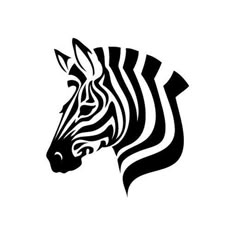 a zebra's head is shown in black and white on a white background,