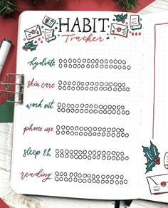 Bulett Journal Page Ideas December, Bullet Journal Decembre, Christmas Habit Tracker, Bullet Journal December Cover, December Bullet Journal Weekly, Bullet Journal Ideas December, December Habit Tracker, Christmas Journal Ideas