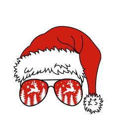 a santa hat and sunglasses with trees on them