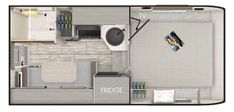 the floor plan for a small home with an attached kitchen and living room, as well as a bathroom