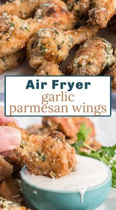 air fryer garlic parmesan wings with ranch dressing