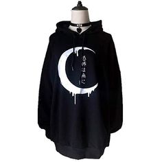 Black Gothic Hoodie Sweatshirt, Black Gothic Hooded Sweatshirt, Gothic Women, Black Hoodie Women, Women Hoodies, Moon Print, Gothic Outfits, Goth Outfits