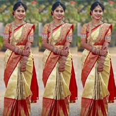 a woman in a yellow and red sari