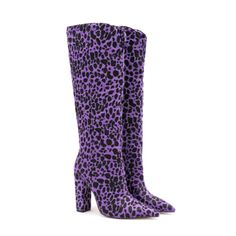 $59.00 Leopard Mohair Boots, Knee Thigh Boots, Make Outfits, Round Toe Boots, Stretch Boots, Purple Leopard Print, Leopard Bag, Zodiac Signs Virgo, Animal Print Outfits