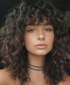 Curly Lob Haircut With Bangs, Medium Curly Haircuts, Curly Hair Fringe, Brown Curly Hair, Cut Her Hair, Haircuts For Curly Hair, Curly Hair With Bangs, Cut My Hair