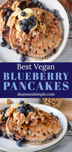 blueberry pancakes with bananas and walnuts on top