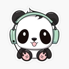 a panda bear wearing headphones and listening to music sticker on a white background