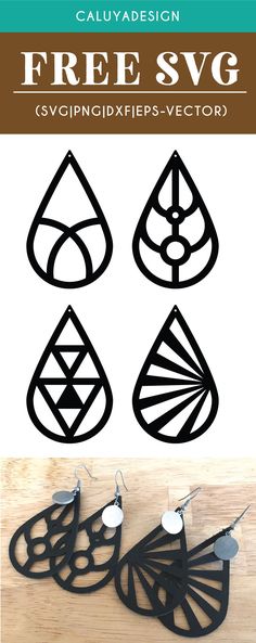 the free svg cut file for earrings is shown in three different sizes and shapes