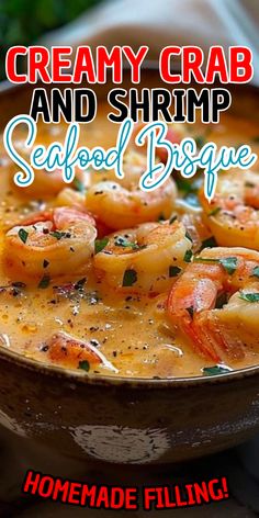 creamy crab and shrimp seafood biscuit recipe with homemade filling in a brown bowl on a table