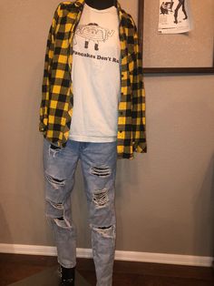 Vintage 90s Grunge Outfit Yellow Clueless Plaid Flannel - Etsy Casual Plaid Cotton T-shirt, Plaid Cotton Flannel Shirt For Streetwear, Casual Flannel Shirt For Streetwear, Casual Flannel Tops For Streetwear, Casual Short Sleeve Flannel Shirt For Fall, 90s Inspired Cotton Top For Fall, Casual Yellow Cotton Flannel Shirt, Trendy Plaid Cotton Flannel Shirt, Casual Plaid T-shirt For Fall