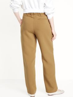 elasticized back waist belt loops hook-and-bar closure zip fly front pockets back welt pocket Pants Brown, Straight Pants, Petite Size, Belly Button, Waist Belt, Welt Pocket, Toddler Boys, Old Navy, High Waist