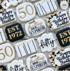 decorated cookies with 50th birthday decorations on them