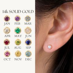 Discover the perfect gift for birthdays and holidays with our simple yet elegant 3mm birthstone earrings, available in all months. Each pair is meticulously crafted to highlight the unique beauty of every birthstone, ensuring a meaningful and personalized touch. Whether you're celebrating a loved one's special day or simply looking for a thoughtful present, these versatile earrings are a timeless choice that will be cherished for years to come. Shop now to find the ideal pair that perfectly capt Minimalist Birthstone Earrings For Anniversary, Yellow Gold Birthstone Earrings For Birthday, Solid Gold Earrings, Birthstone Earring, Birth Month, Diamond Studs, Jewelry Earrings Studs, Post Earrings, Special Day