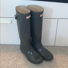 Tall Grey Glossy Hunter Boots Hunter Shoes, Women Hunters, Hunter Boots, Winter Rain, Rain Boots, Women Shoes, Boots, Grey, Women Shopping