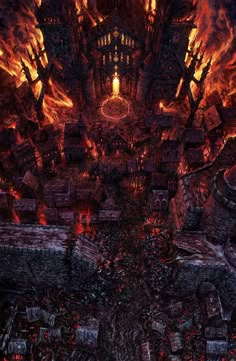 an image of a demonic castle surrounded by fire