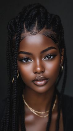 African Features, Box Dreads, Lovely Paintings, Dark Skin Models, Long Box Braids, Protective Hairstyle, Beauty Photoshoot, Cool Braid Hairstyles, Braids With Beads