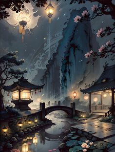 Quiet Backgrounds, Danmei Aesthetic, Digital Art Programs, Xman Marvel, Japanese Mountains, Dreamy Artwork, Japanese Art Prints, Pretty Backgrounds