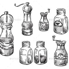 hand drawn salt and pepper grinder set - food objects objects / objects clippings