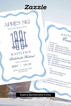 the wedding stationery is displayed in front of snow