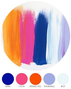 an image of paint swatches with colors in the middle and bottom half, including orange, pink, blue, yellow, and white