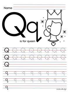 the letter q is for queen worksheet with an uppercase and lowercase letters