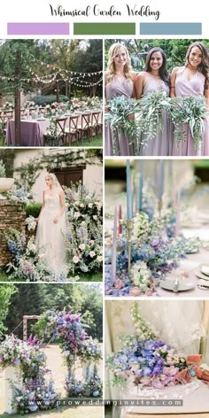 a collage of photos with flowers, candles and bridesmaid's bouquets