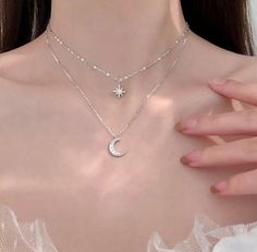 Star and Crescent Moon Necklace Silver Chain Dainty Silver - Etsy Crescent Moon Necklace Silver, Moon Necklace Silver, Star And Moon, Choker Pendant, Moon Pendant Necklace, Punk Jewelry, Crescent Moon Necklace