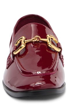 A gleaming bit of hardware brings a traditional finish to an apron toe loafer set on a slim sole for easy everyday styling. Synthetic upper, lining and sole Imported Red Loafers Women, Red Loafers, Bit Loafers, Loafer Women, An Apron, Penny Loafers, Jeffrey Campbell, Cherry Red, Red Fashion