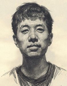 a drawing of a young man with his eyes closed