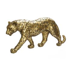 a gold colored figurine of a leopard on a white background with clippings