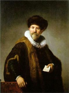 a painting of a man wearing a fur coat and holding a paper in his hand