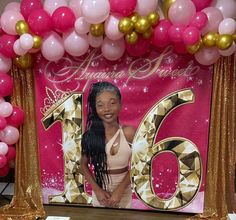 a birthday photo frame with balloons and streamers in the shape of a woman's face