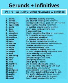 a blue poster with the words gerunds and infinitives