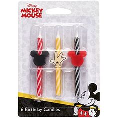 mickey mouse birthday candles are in the package