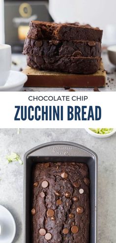 chocolate chip zucchini bread in a loaf pan