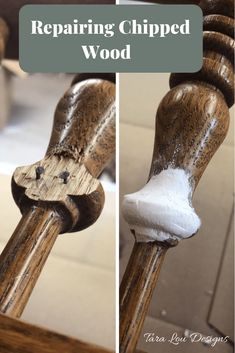 repairing chipped wood with the help of an upholstered wooden chair leg post