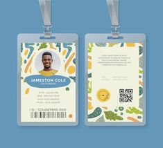 two id cards with an image of a man's face and vegetables on them