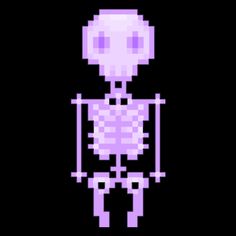 a pixel art image of a skeleton on a black background