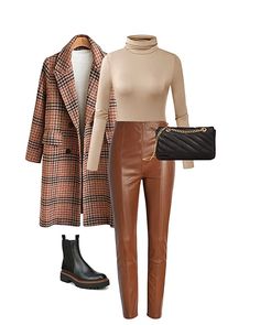 Faux Leather Coat Outfit, Fall Outfits Brown Boots, Chic Work Outfits Women Winter, Brown Leather Leggings Outfit, Casual Party Outfit Night, Leather Pants Outfit Winter, Winter Products, December Outfits