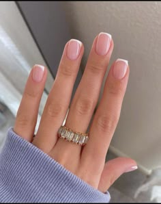 Bridal Nails Square Round, French Rounded Square Nails, Natural Square Round Nails, Prom Nails Pink French Tip, Nail Shape For Small Hands, Biab Short Nails Natural, Dip Manicure Ideas For Short Nails, Model Nails Natural, Short Straight Nails