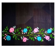 a black background with flowers and leaves painted on it's side, along with the border