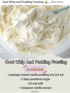 the recipe for cool whip and pudding frosting