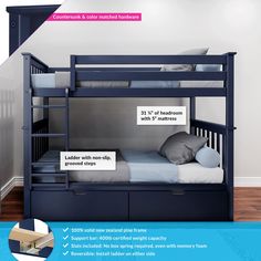 the bunk bed is labeled with instructions for how to use it