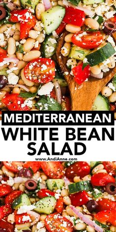 mediterranean bean salad with white beans, cucumber and olives