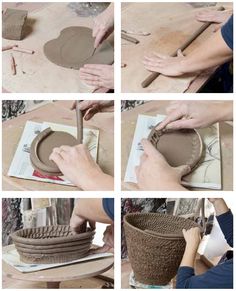 the process of making a basket out of clay