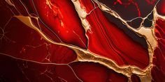 an abstract red and gold wallpaper with metallic foiling on it's surface