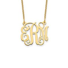 This 14kt gold monogrammed is high polished with a most brilliant gleam. The monogrammed initials are lasered out of a metal sheet to form the letters that represent the full name of someone you hold dear. Without any kind of a border surrounding it, it allows the initials to be center stage and is attached to the chain by loops on the sides of the top portion of the initials. The piece weighs about2 grams and is mounted on a 16 inch or 18 inch matching 14kt gold chain. Product Information Metal: 14kt Gold Finish: High Polish Average Weight: 2 grams Average Width: 18mm (depends on monogram) Monogram Pendant, Full Name, Gold Monogram, Average Weight, Metal Sheet, Center Stage, 14kt Gold, Gold Finish, Gold Chain